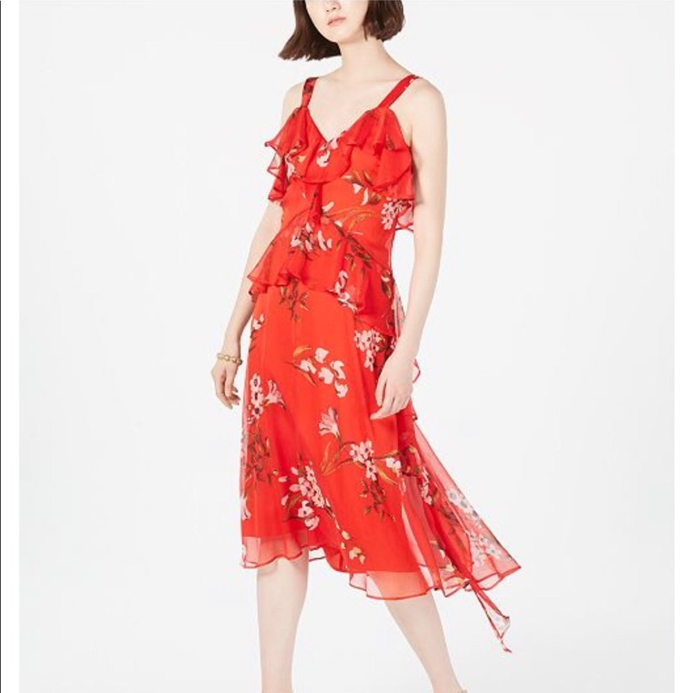 TAYLOR Floral-Print Ruffled Midi Dress